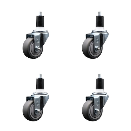 Service Caster 3'' Thermoplastic Rubber Wheel Swivel 1-1/2'' Expanding Stem Caster Set, 4PK SCC-EX20S314-TPRB-112-4